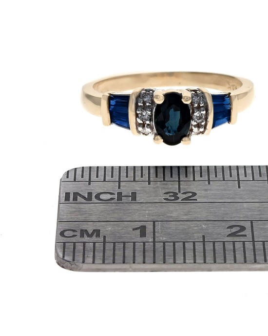 Blue Sapphire and Diamond Accent Ring in Yellow Gold